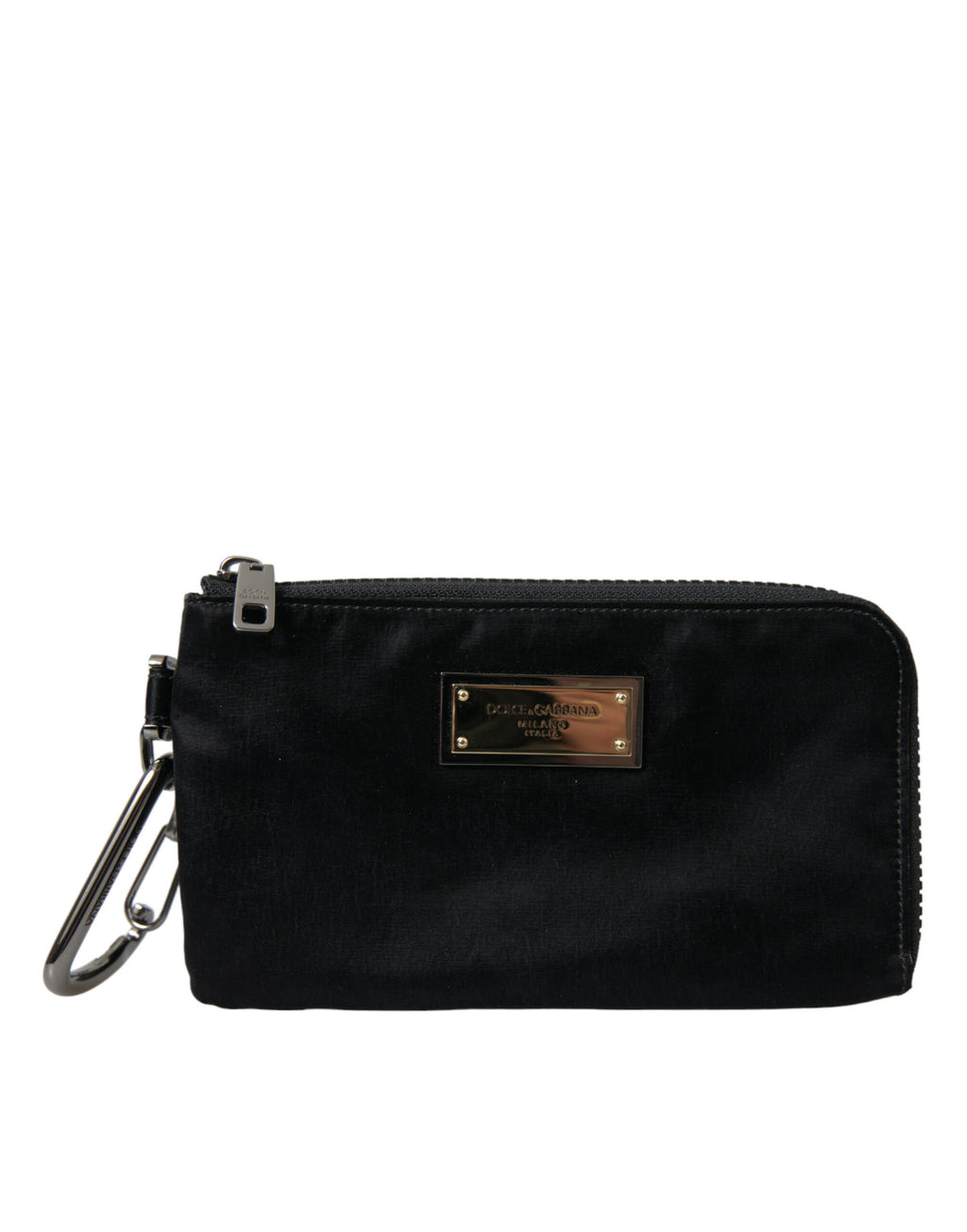 Dolce & Gabbana Men's Black Nylon Calfskin Logo Plaque Pouch Clutch Leopard Lining
