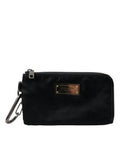 Dolce & Gabbana Men's Black Nylon Calfskin Logo Plaque Pouch Clutch Leopard Lining