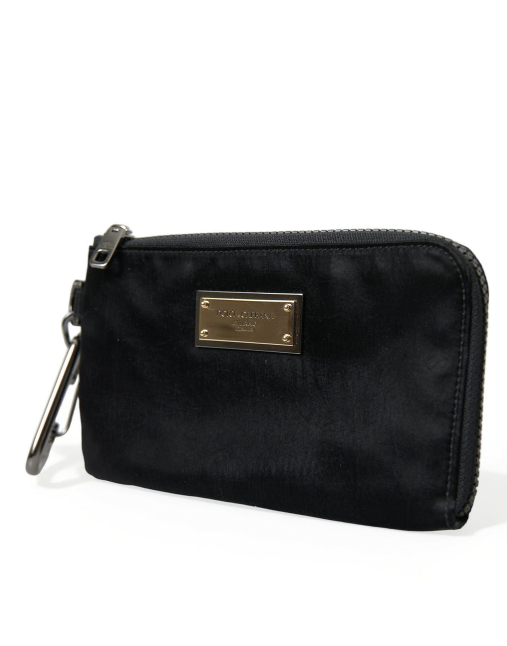 Dolce & Gabbana Men's Black Nylon Calfskin Logo Plaque Pouch Clutch Leopard Lining