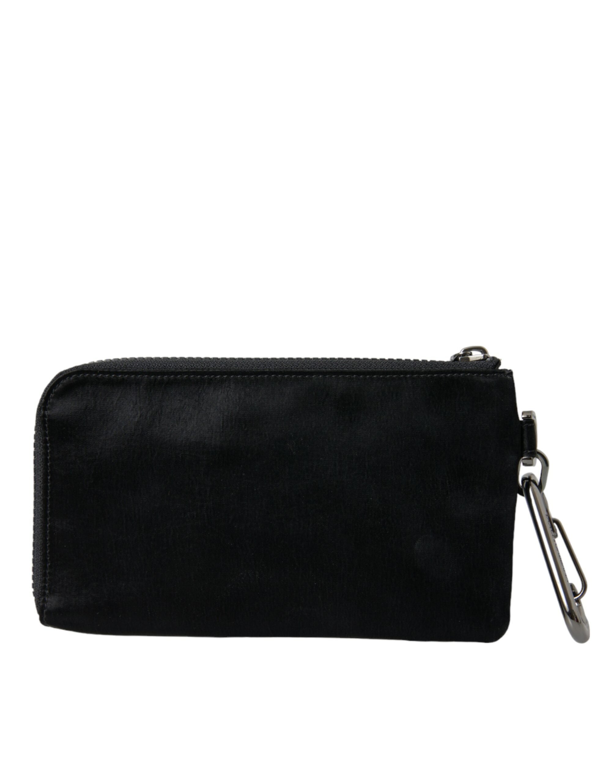 Dolce & Gabbana Men's Black Nylon Calfskin Logo Plaque Pouch Clutch Leopard Lining