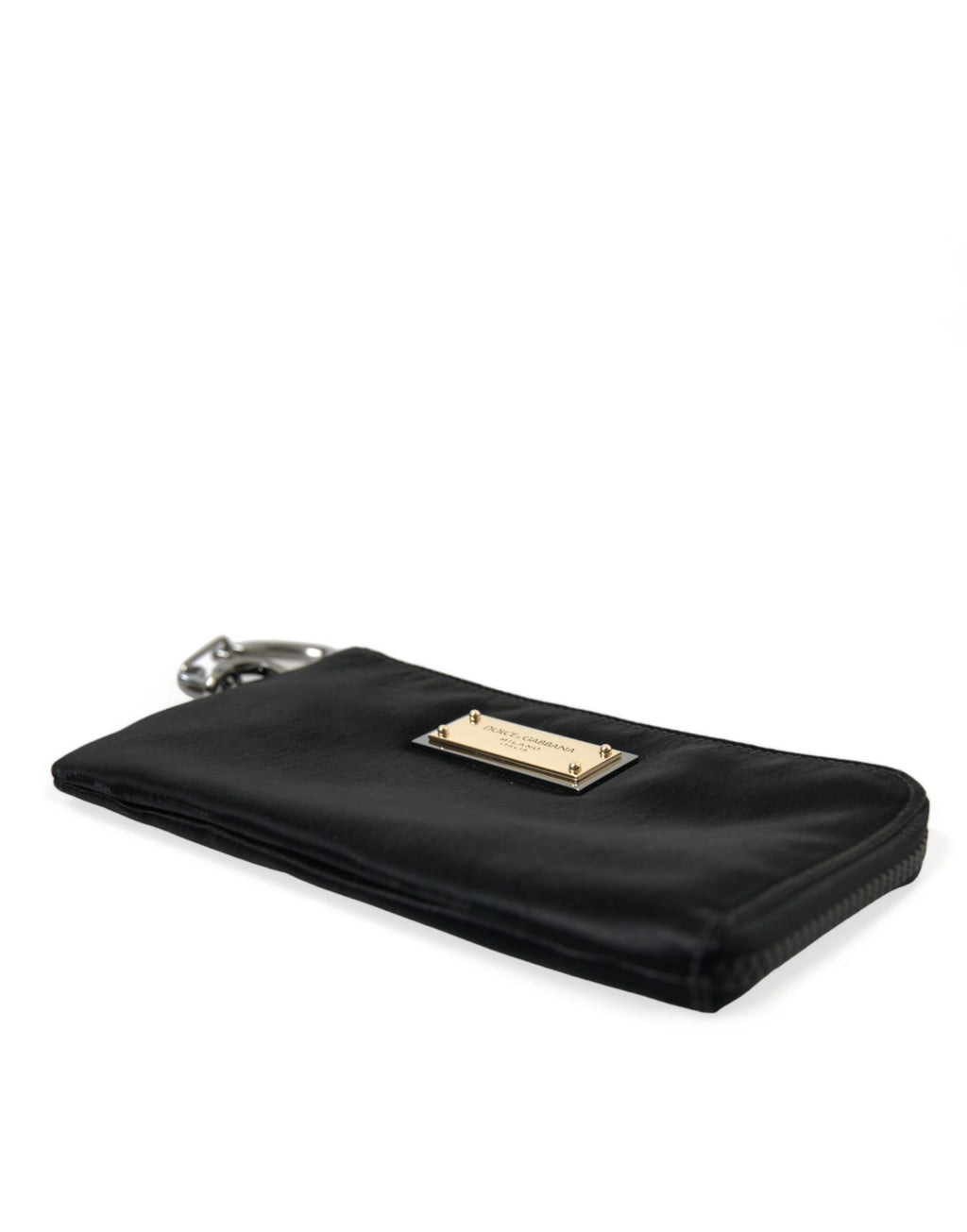 Dolce & Gabbana Men's Black Nylon Calfskin Logo Plaque Pouch Clutch Leopard Lining