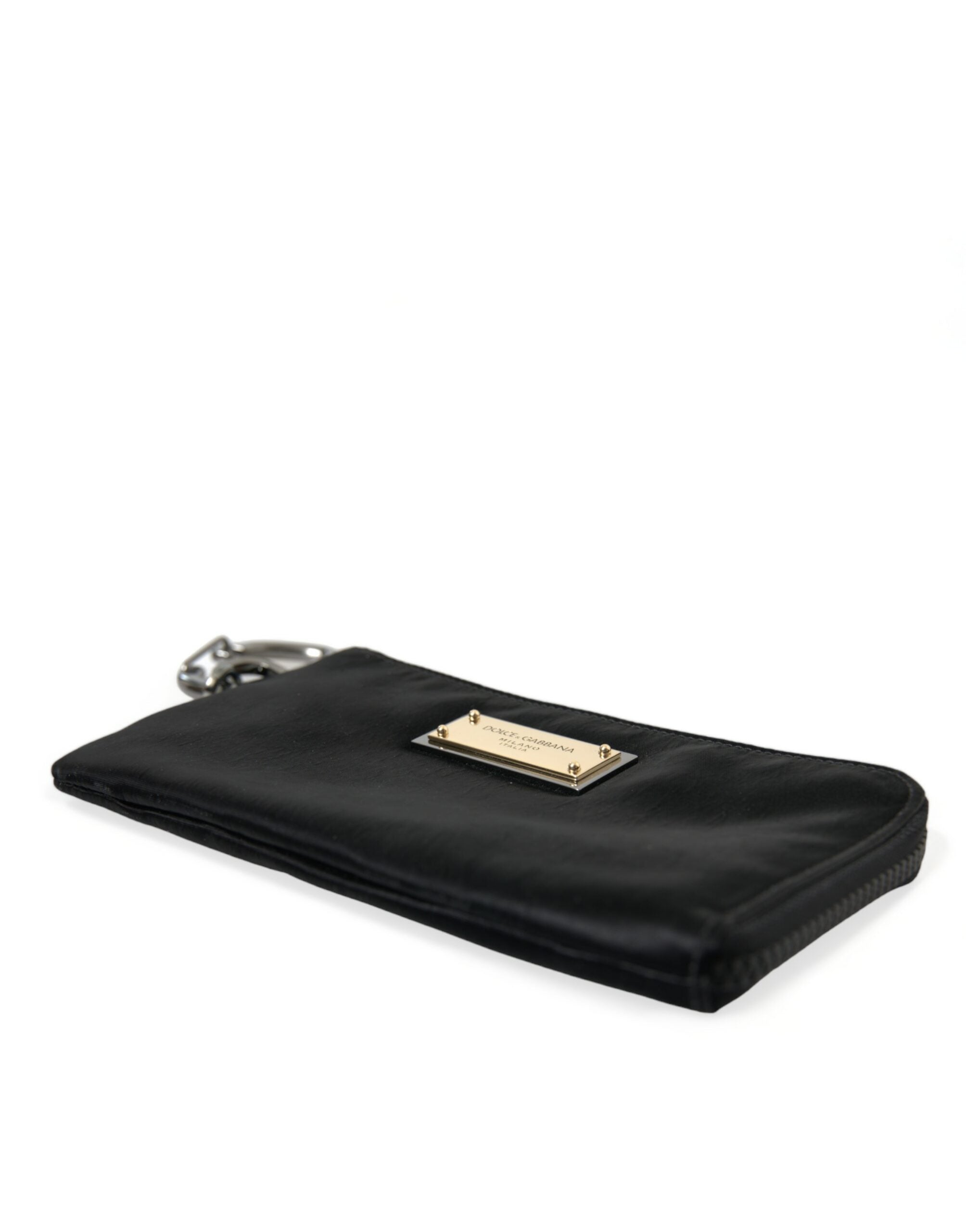 Dolce & Gabbana Men's Black Nylon Calfskin Logo Plaque Pouch Clutch Leopard Lining