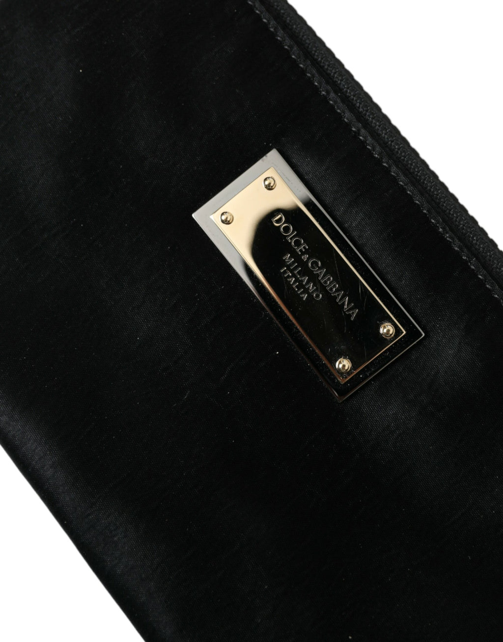 Dolce & Gabbana Men's Black Nylon Calfskin Logo Plaque Pouch Clutch Leopard Lining