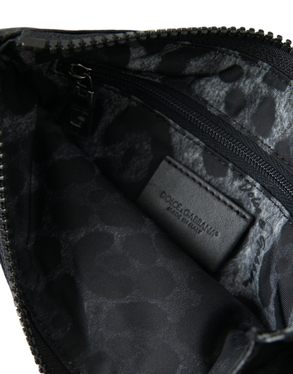 Dolce & Gabbana Men's Black Nylon Calfskin Logo Plaque Pouch Clutch Leopard Lining