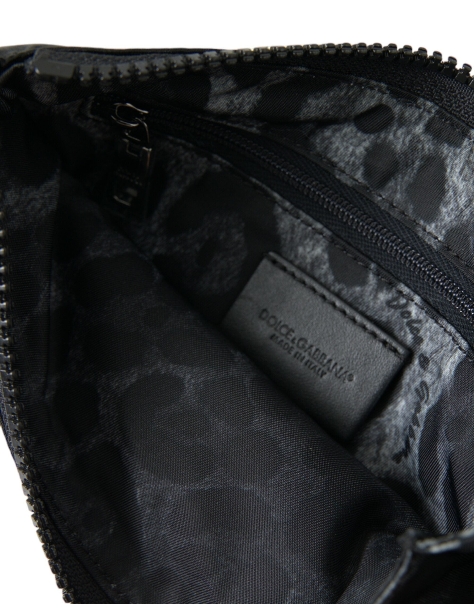Dolce & Gabbana Men's Black Nylon Calfskin Logo Plaque Pouch Clutch Leopard Lining