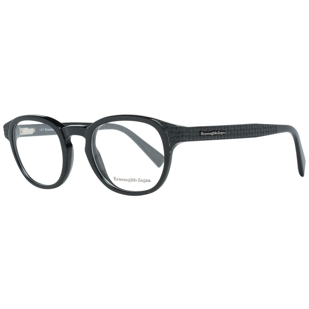 Ermenegildo Zegna Men's Black Plastic Round Full-Rim Eyeglass Frames