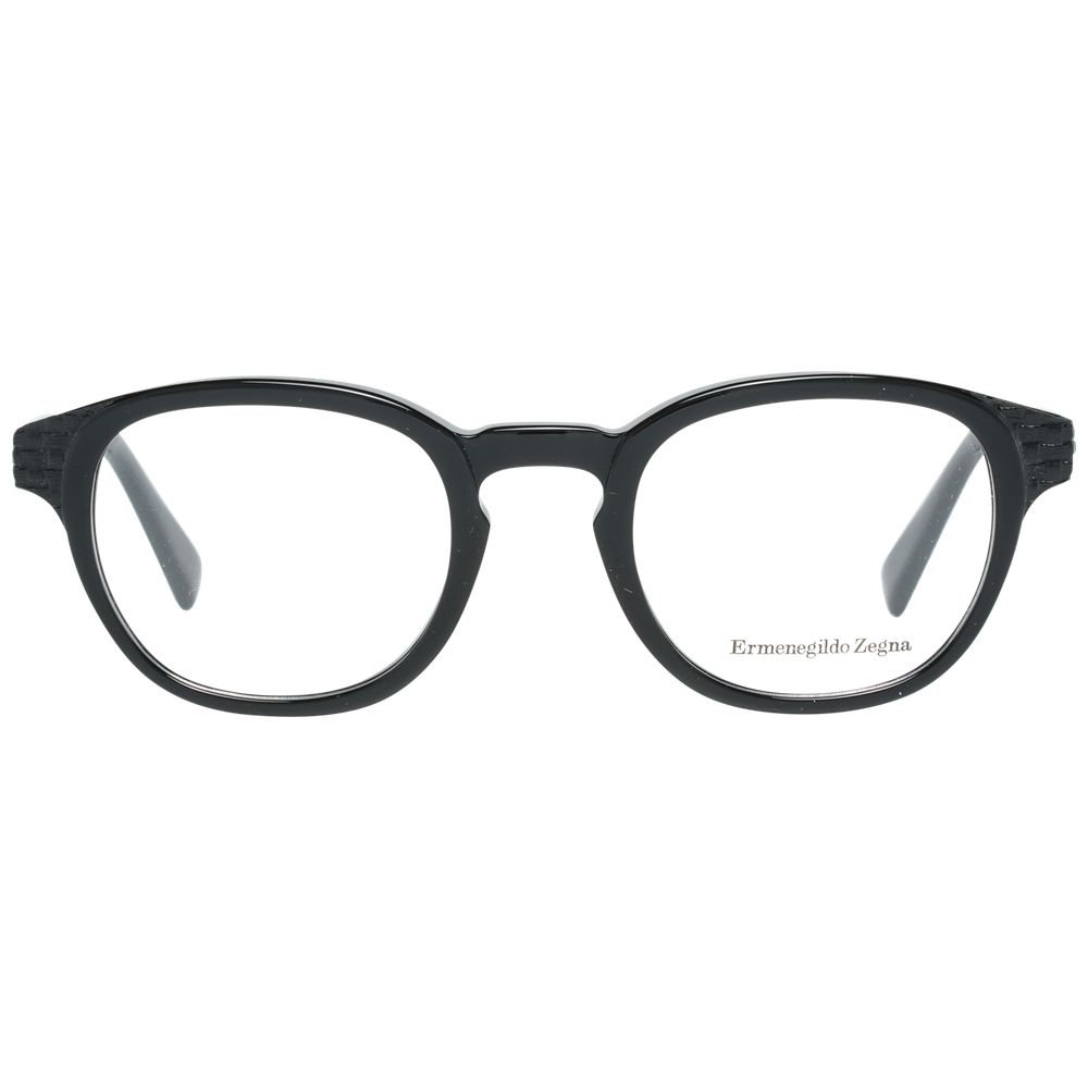Ermenegildo Zegna Men's Black Plastic Round Full-Rim Eyeglass Frames