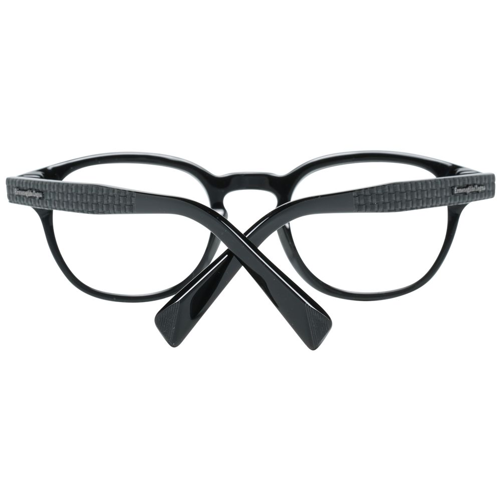 Ermenegildo Zegna Men's Black Plastic Round Full-Rim Eyeglass Frames
