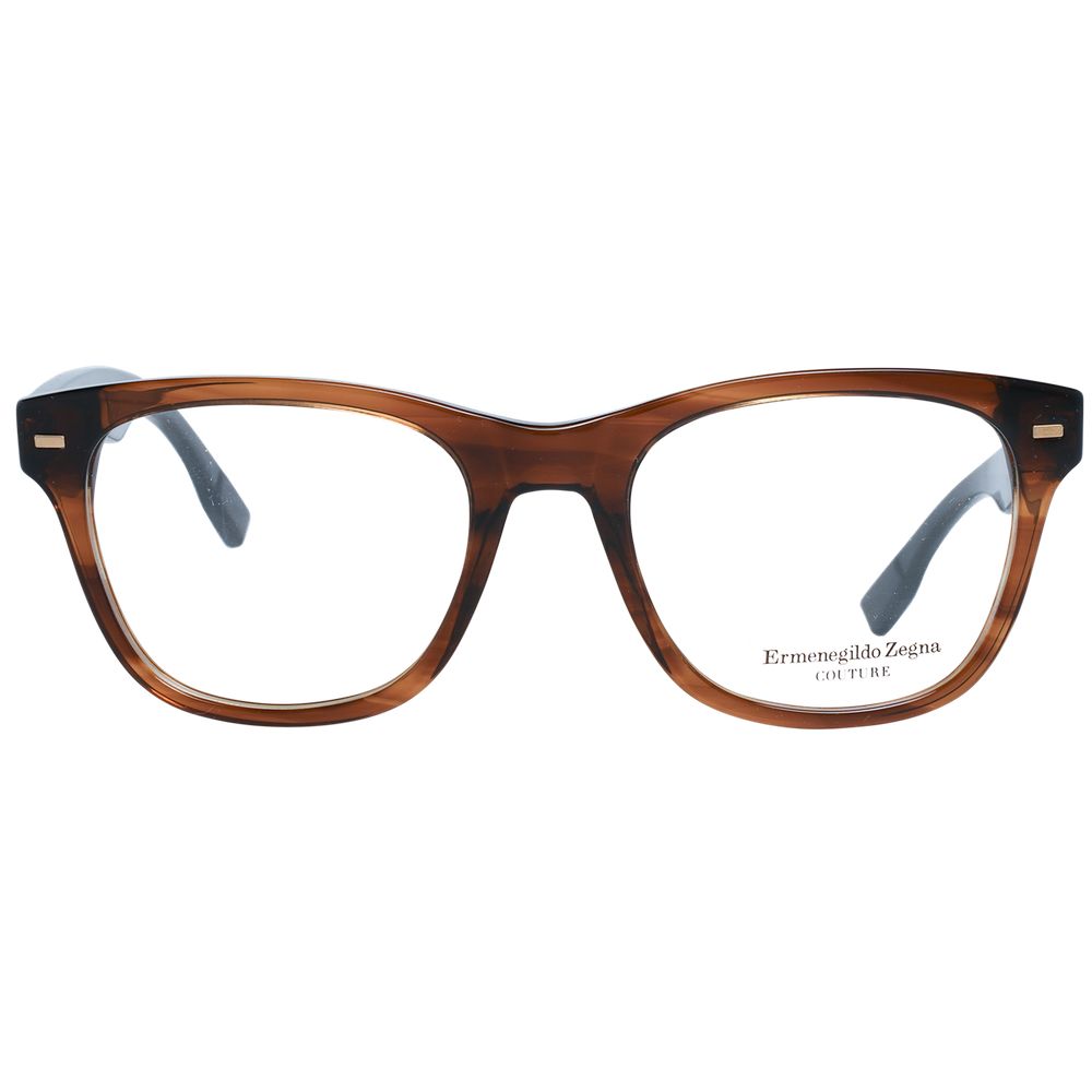 Ermenegildo Zegna Men's Brown Plastic Trapezium Full-Rim Eyeglass Frames