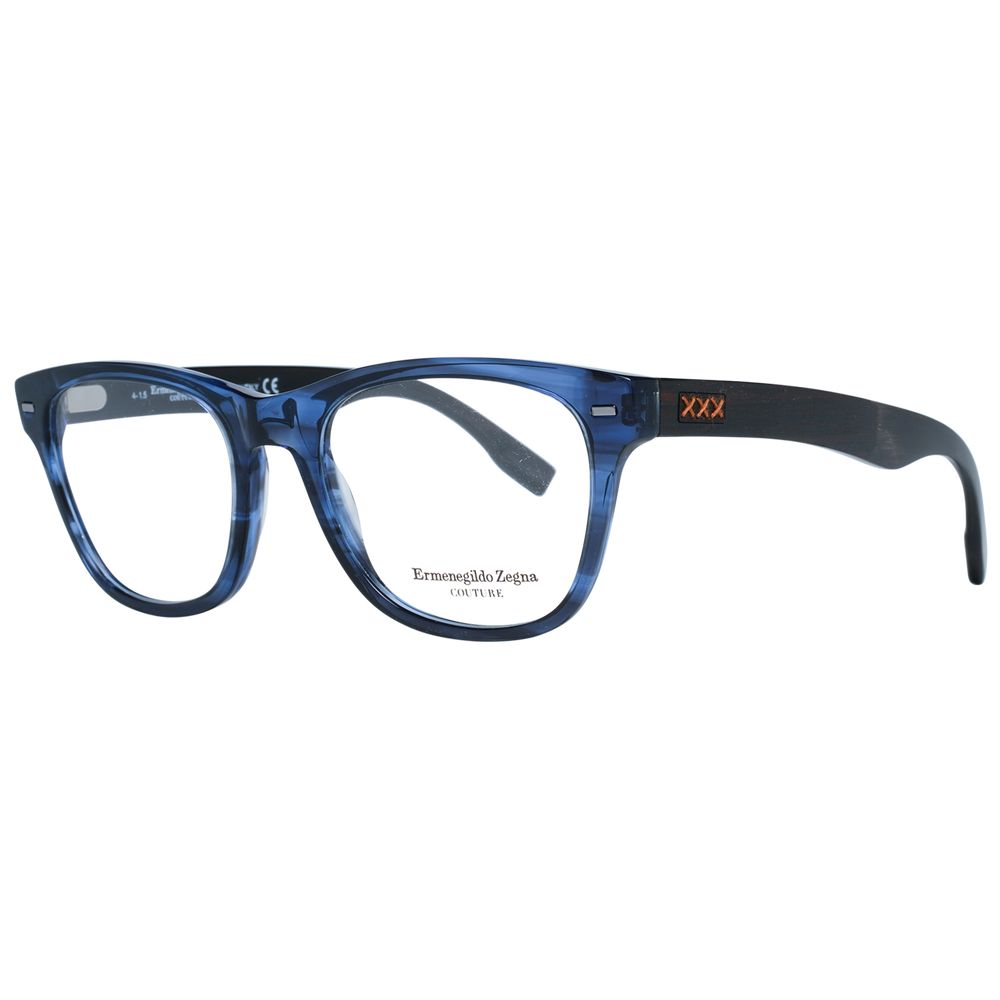 Ermenegildo Zegna Men's Blue Plastic Trapezium Full-Rim Eyeglass Frames