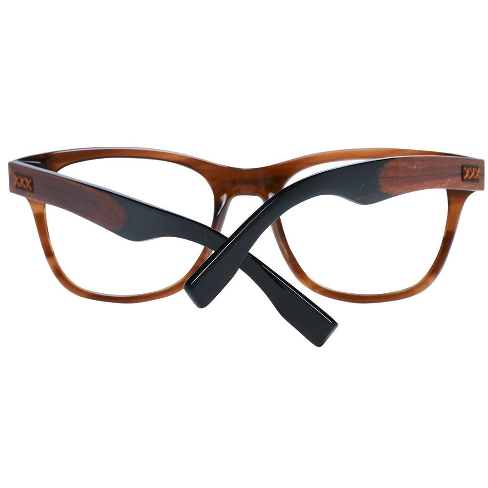 Ermenegildo Zegna Men's Brown Plastic Trapezium Full-Rim Eyeglass Frames