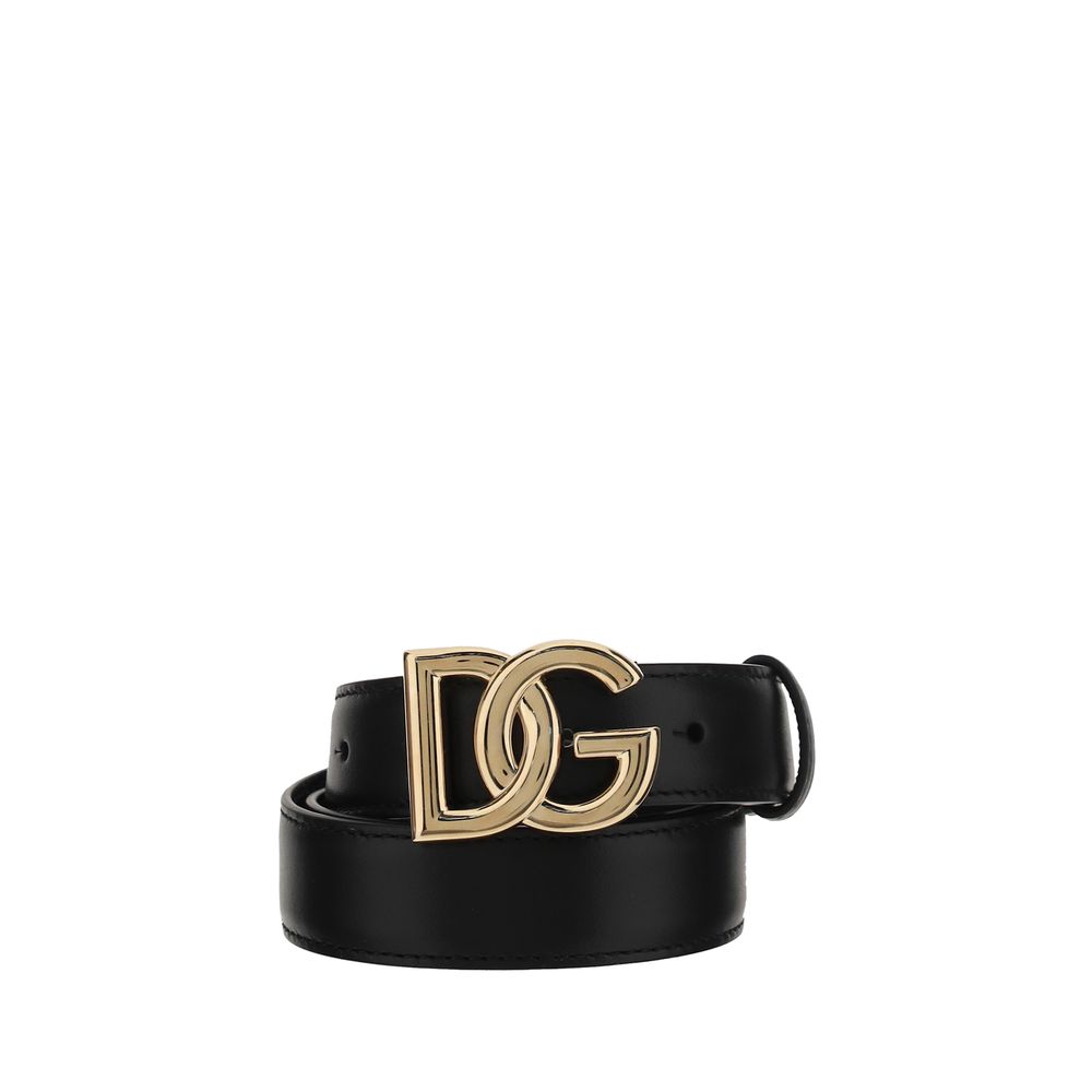 Dolce & Gabbana Women's Black Calfskin Leather DG Monogram Buckle Belt 2.5cm