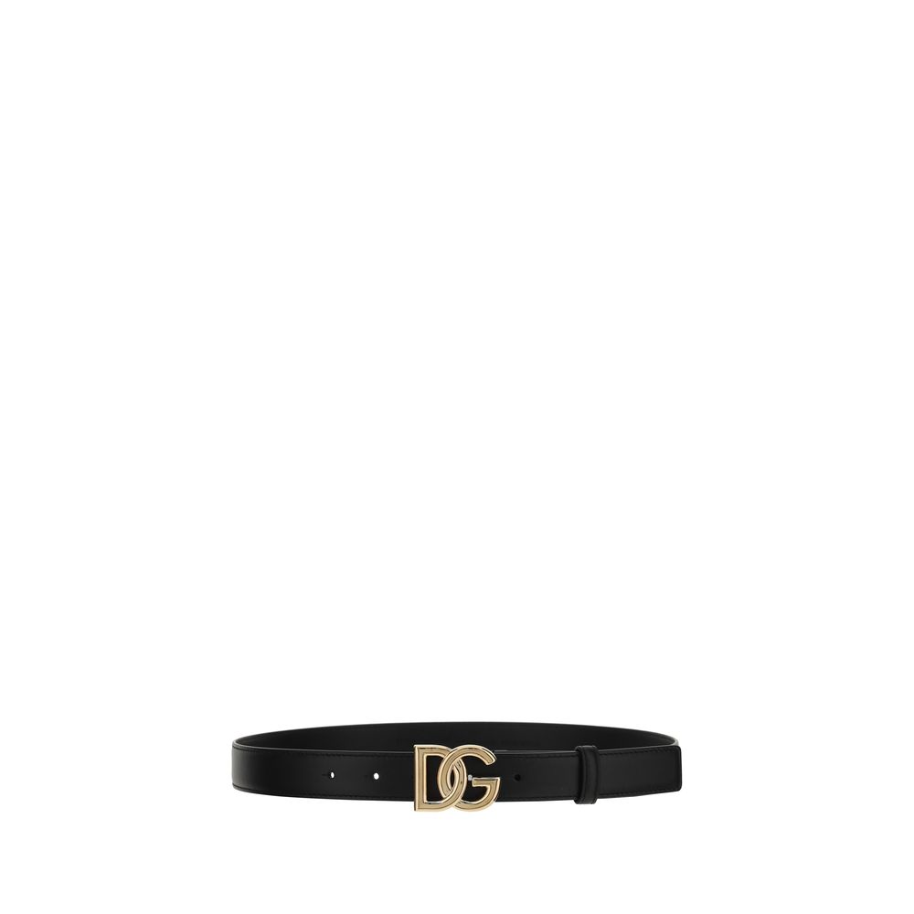 Dolce & Gabbana Women's Black Calfskin Leather DG Monogram Buckle Belt 2.5cm