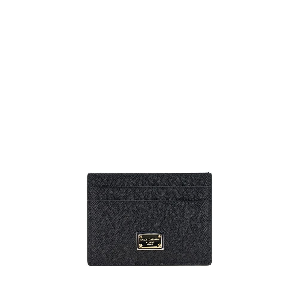 Dolce & Gabbana Women's Black Calfskin Leather Cardholder with Logo Plaque
