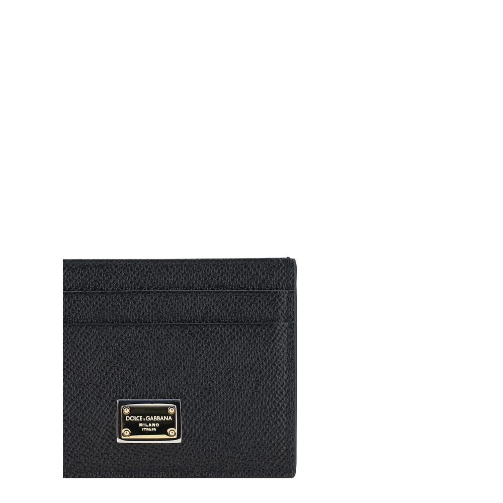 Dolce & Gabbana Women's Black Calfskin Leather Cardholder with Logo Plaque