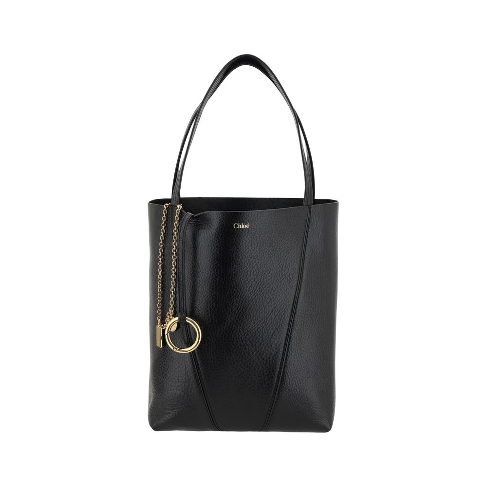 Chloé Spin Black Grained Calfskin Shoulder Bag AW26