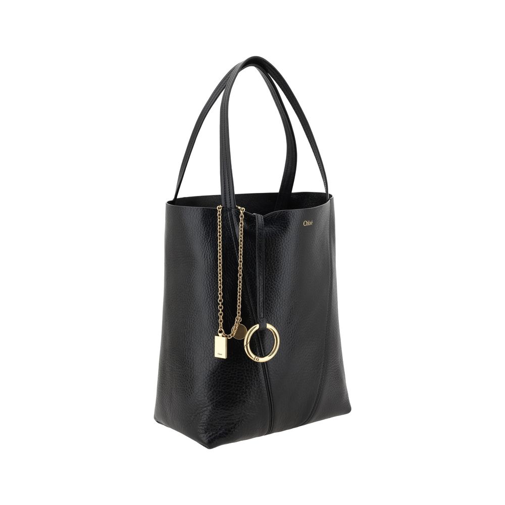 Chloé Spin Black Grained Calfskin Shoulder Bag AW26
