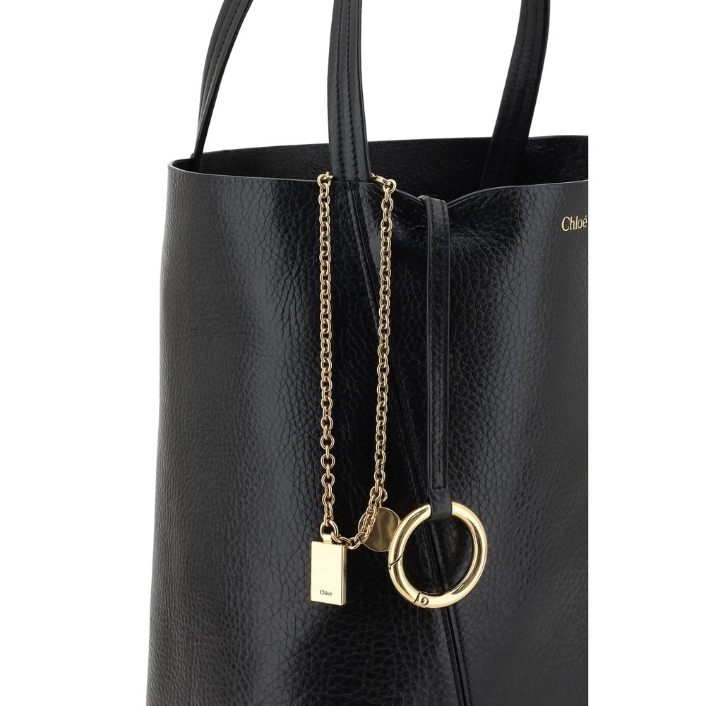 Chloé Spin Black Grained Calfskin Shoulder Bag AW26