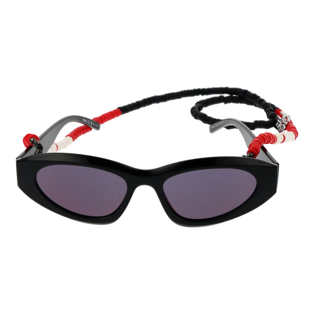 Hugo Boss Unisex Black Polyamide Cat Eye Full-Rim Sunglasses with Chain