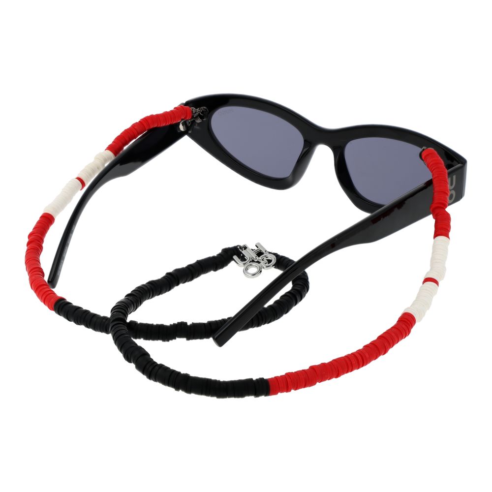 Hugo Boss Unisex Black Polyamide Cat Eye Full-Rim Sunglasses with Chain