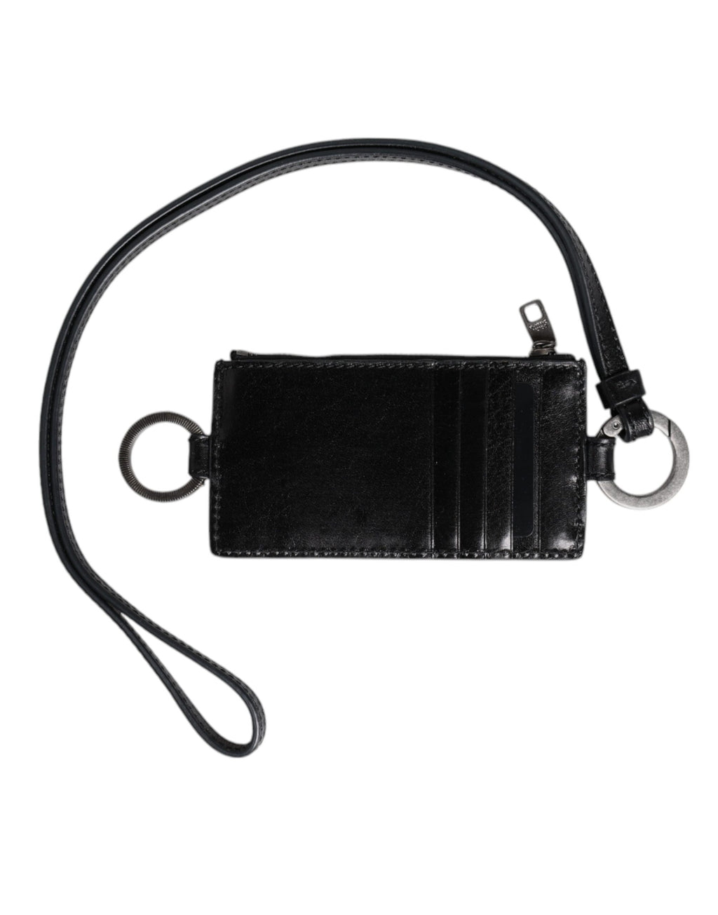 Dolce & Gabbana Men's Black Horse Leather Logo Embossed Lanyard Cardholder