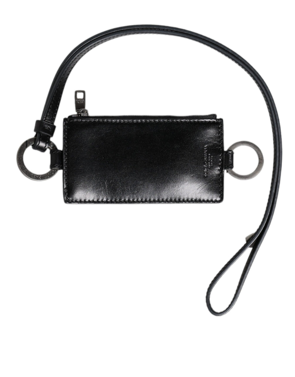 Dolce & Gabbana Men's Black Horse Leather Logo Embossed Lanyard Cardholder