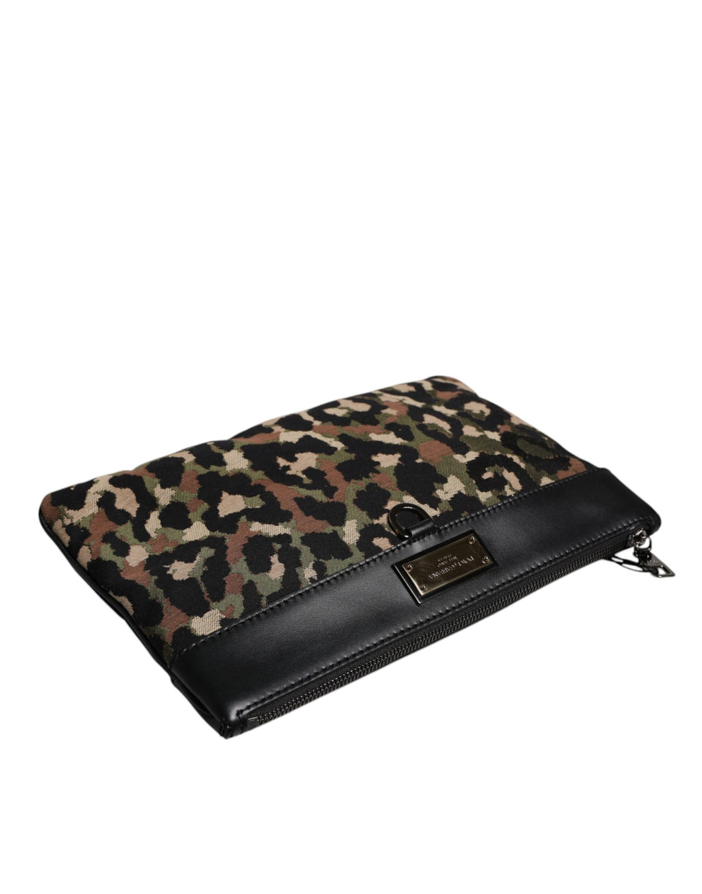 Dolce & Gabbana Men's Multicolor Leopard Jacquard Logo Plaque Flat Pouch Bag