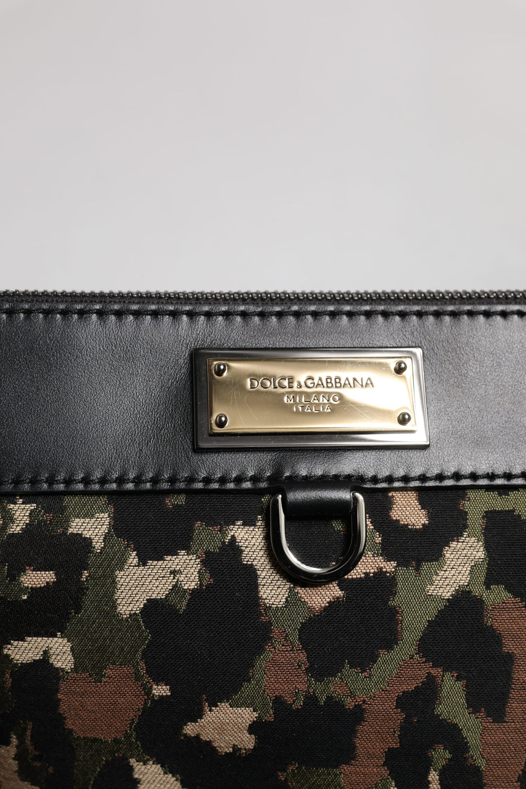 Dolce & Gabbana Men's Multicolor Leopard Jacquard Logo Plaque Flat Pouch Bag
