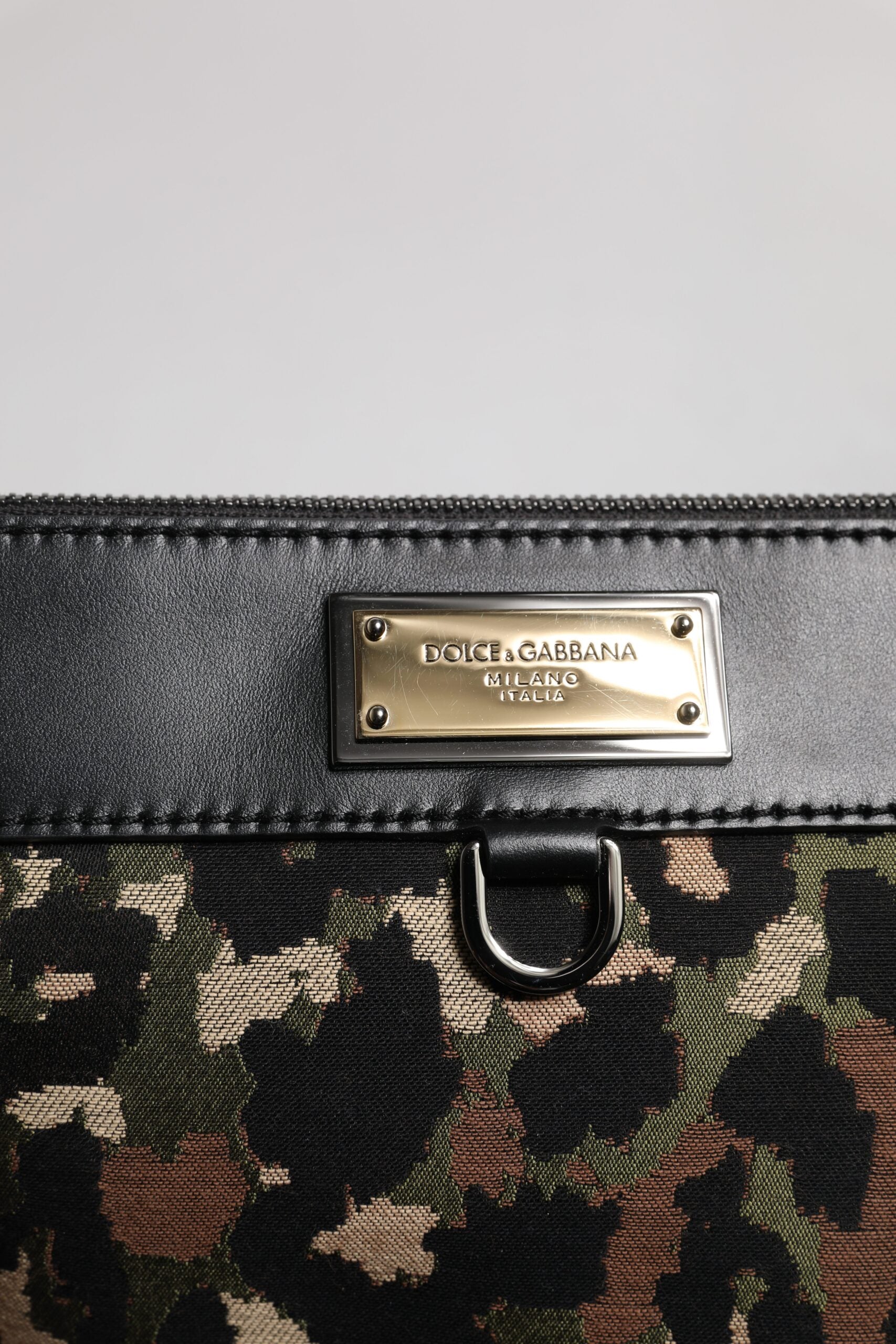 Dolce & Gabbana Men's Multicolor Leopard Jacquard Logo Plaque Flat Pouch Bag