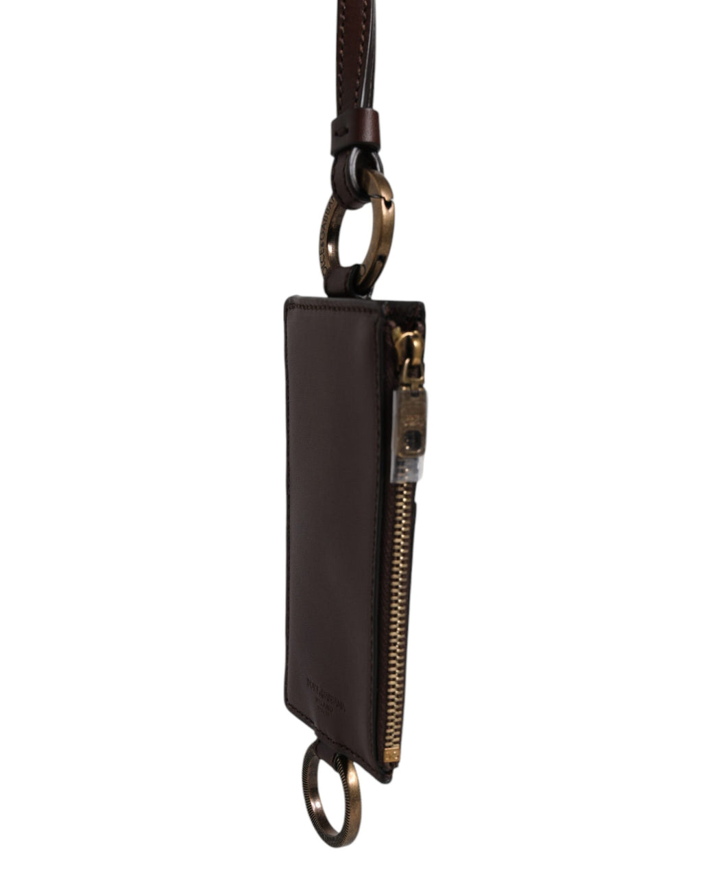 Dolce & Gabbana Men's Brown Calfskin Leather Logo Embossed Lanyard Cardholder