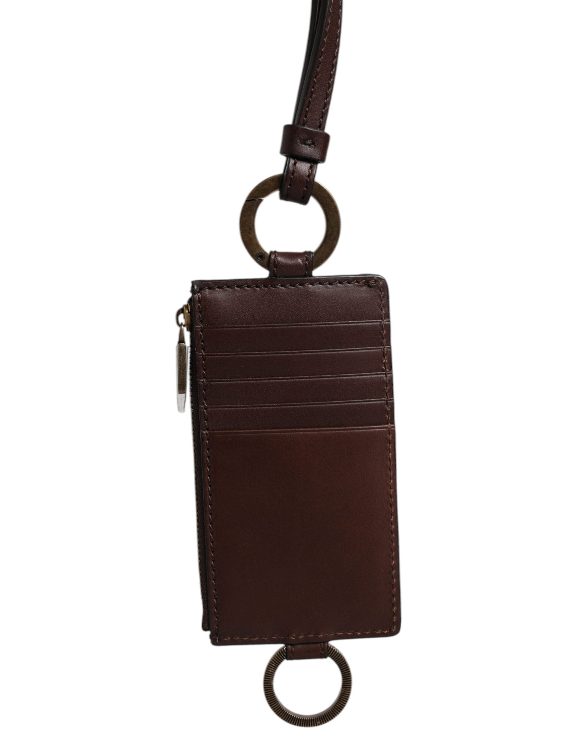 Dolce & Gabbana Men's Brown Calfskin Leather Logo Embossed Lanyard Cardholder
