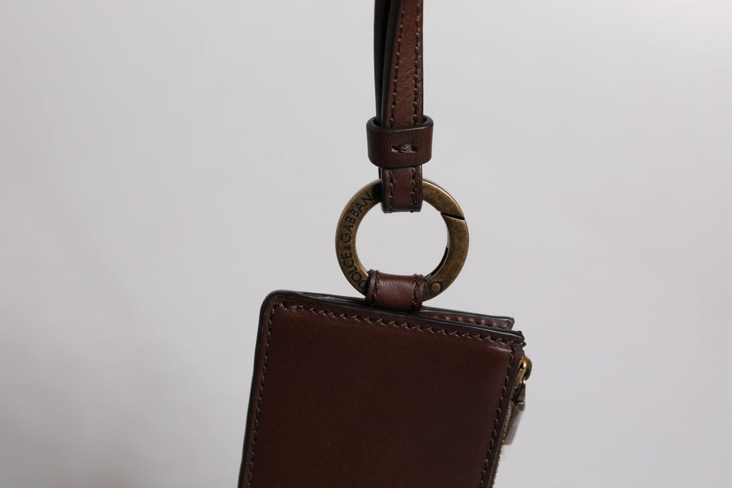 Dolce & Gabbana Men's Brown Calfskin Leather Logo Embossed Lanyard Cardholder