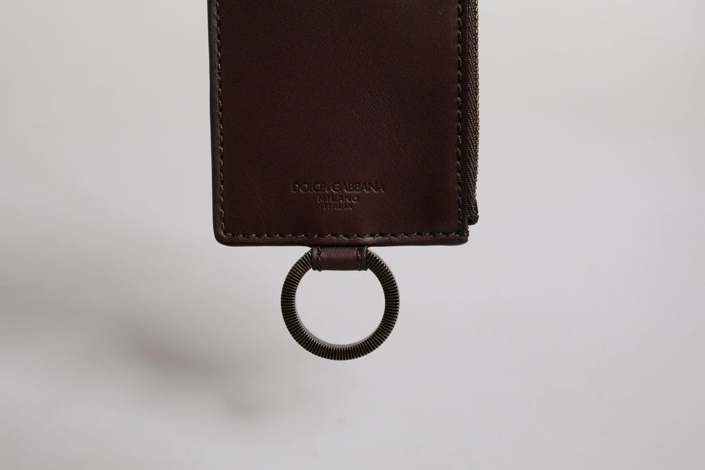 Dolce & Gabbana Men's Brown Calfskin Leather Logo Embossed Lanyard Cardholder
