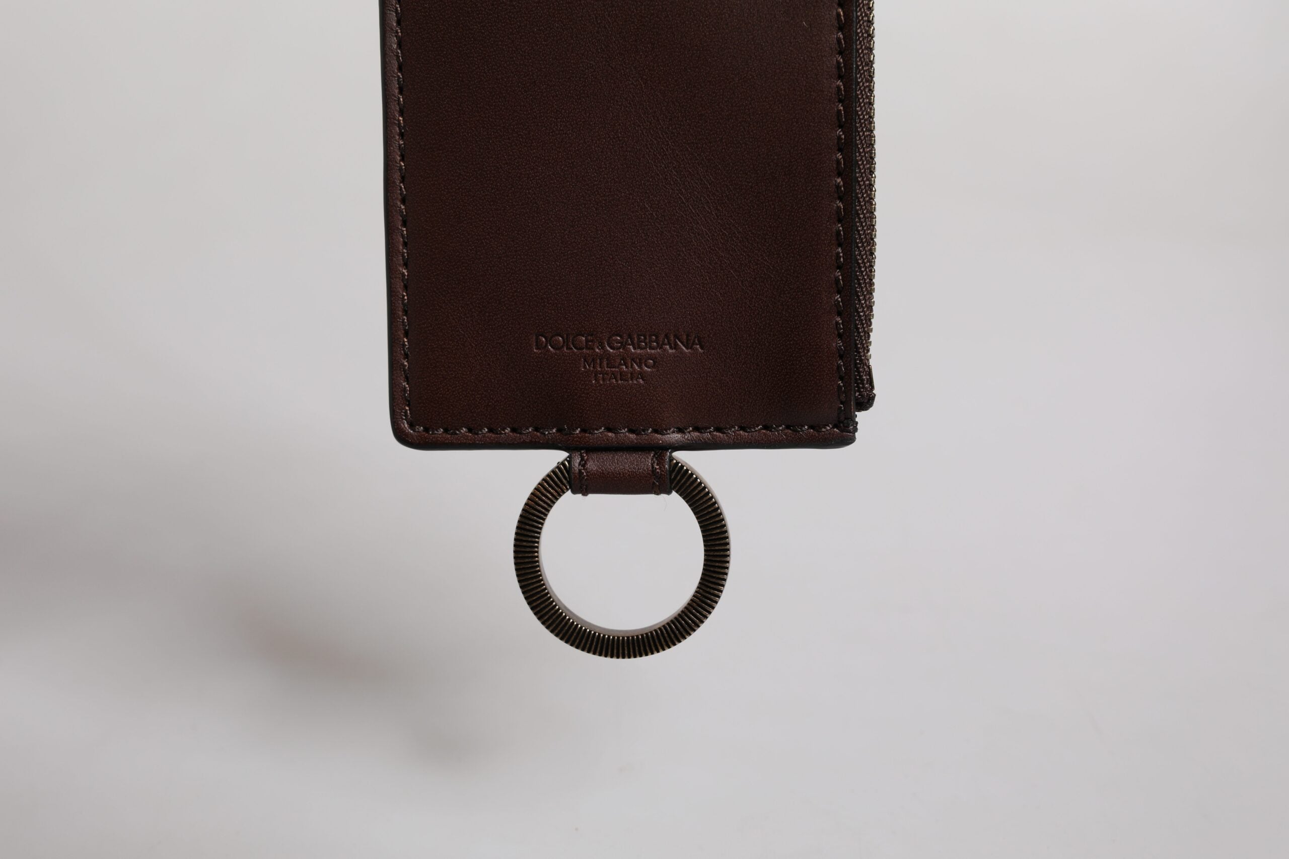 Dolce & Gabbana Men's Brown Calfskin Leather Logo Embossed Lanyard Cardholder