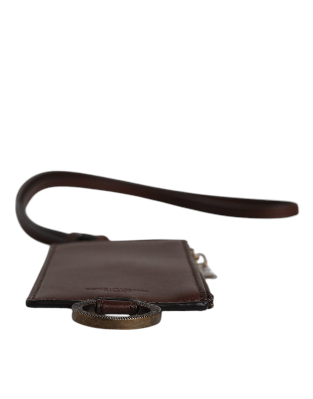 Dolce & Gabbana Men's Brown Calfskin Leather Logo Embossed Lanyard Cardholder