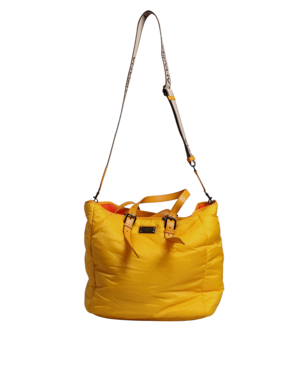 Dolce & Gabbana Men's Yellow Orange Nylon Logo Plaque Duffle Tote Shoulder Bag