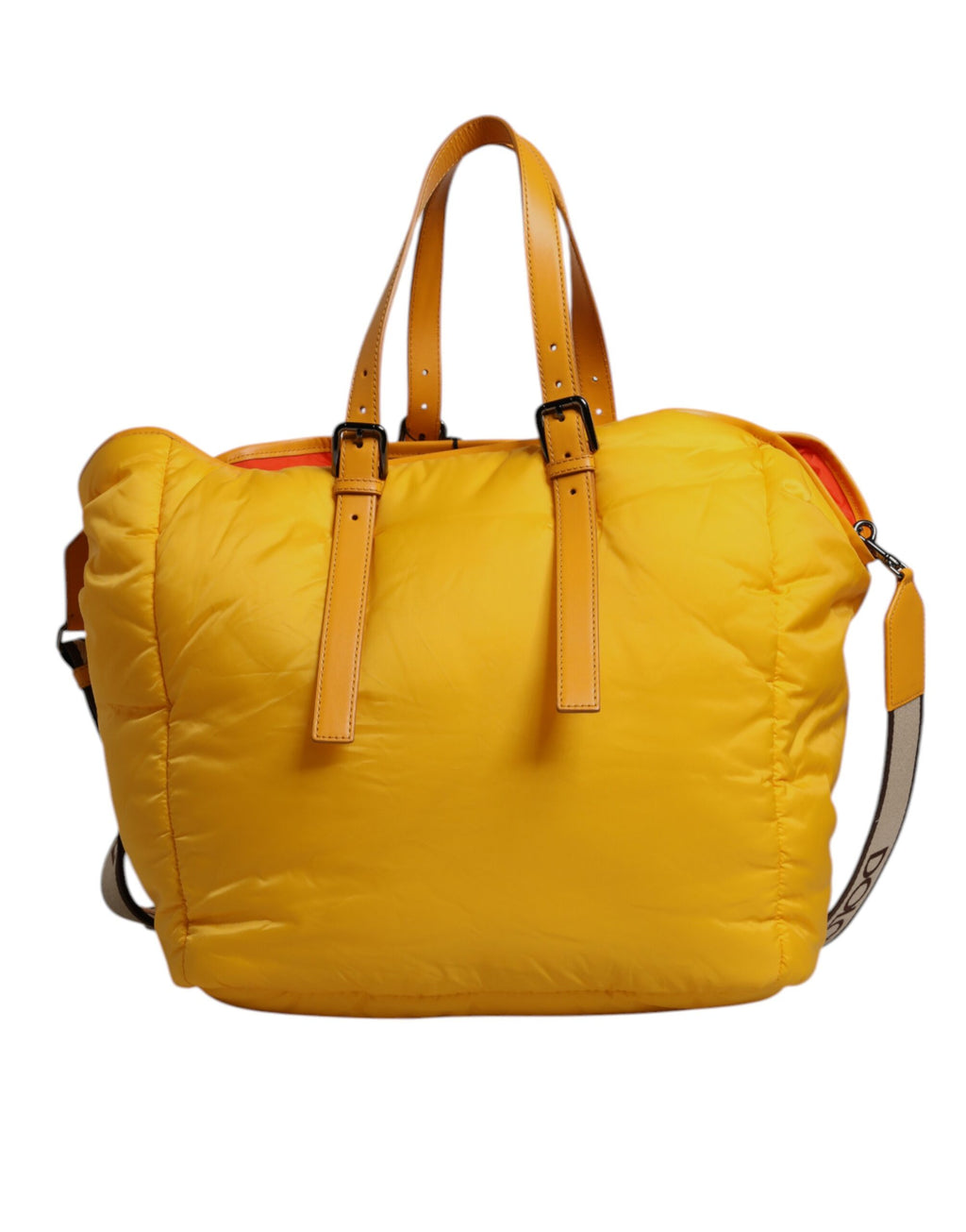 Dolce & Gabbana Men's Yellow Orange Nylon Logo Plaque Duffle Tote Shoulder Bag