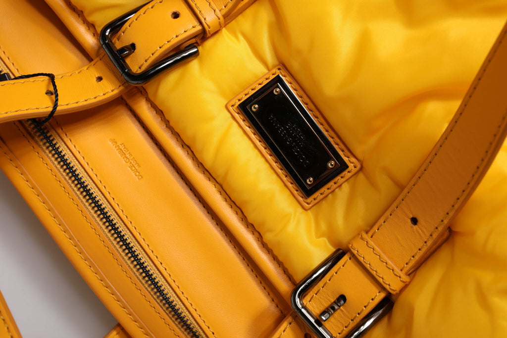 Dolce & Gabbana Men's Yellow Orange Nylon Logo Plaque Duffle Tote Shoulder Bag