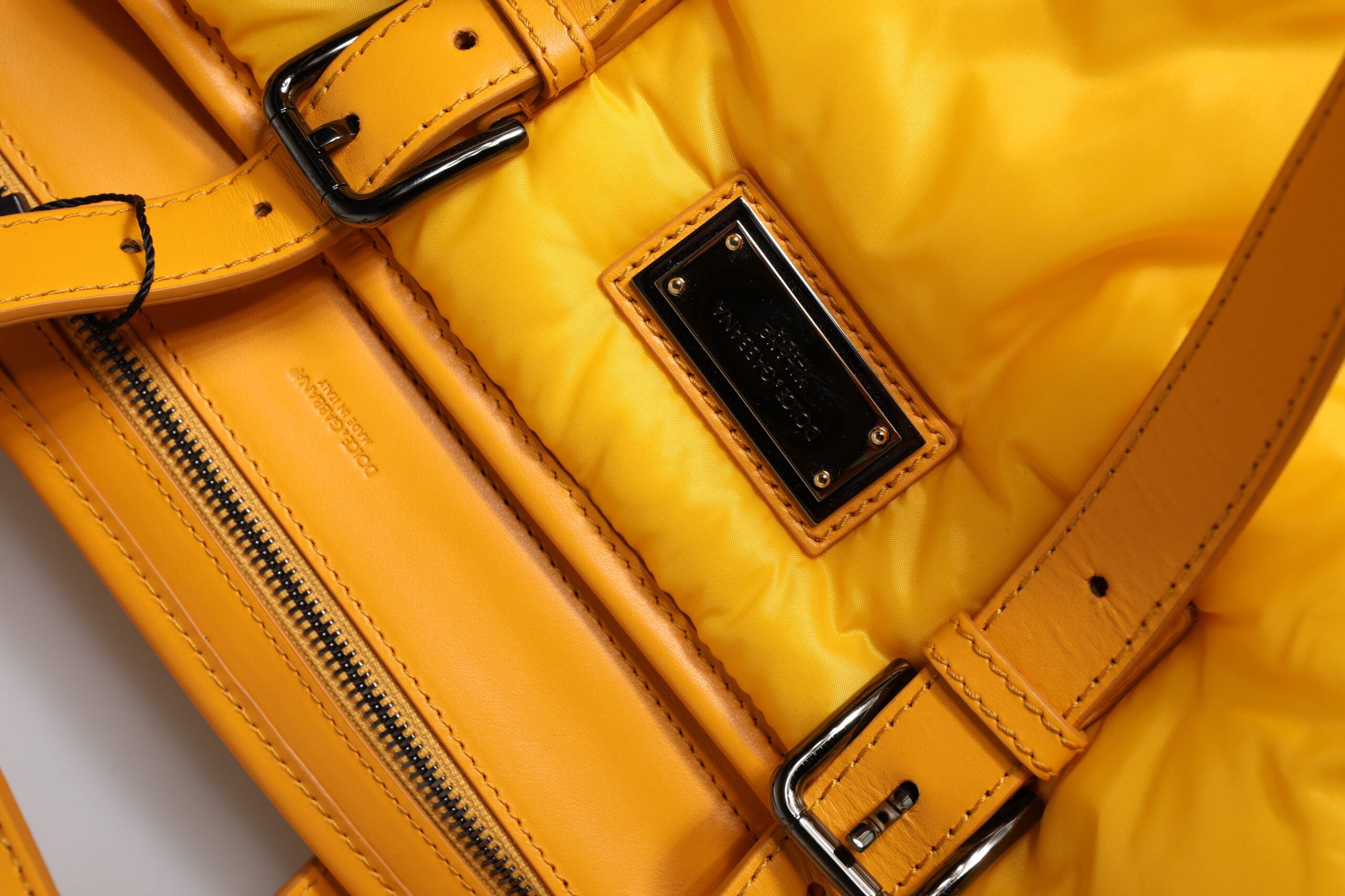 Dolce & Gabbana Men's Yellow Orange Nylon Logo Plaque Duffle Tote Shoulder Bag