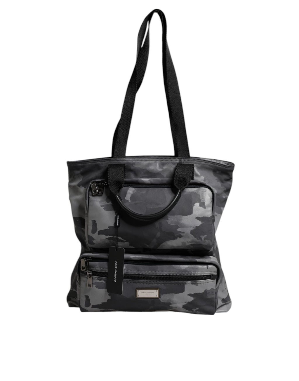 Dolce & Gabbana Men's Gray Camouflage Cotton Multi-Compartment Tote Shoulder Bag