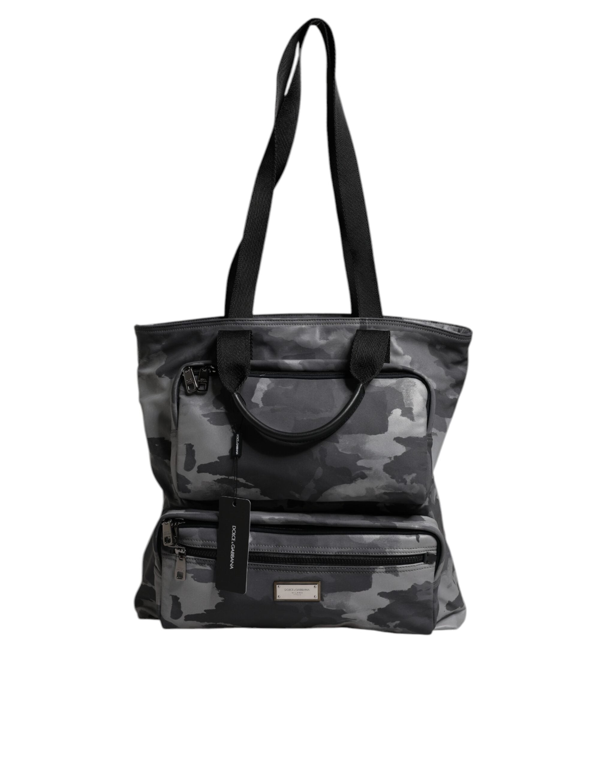 Dolce & Gabbana Men's Gray Camouflage Cotton Multi-Compartment Tote Shoulder Bag