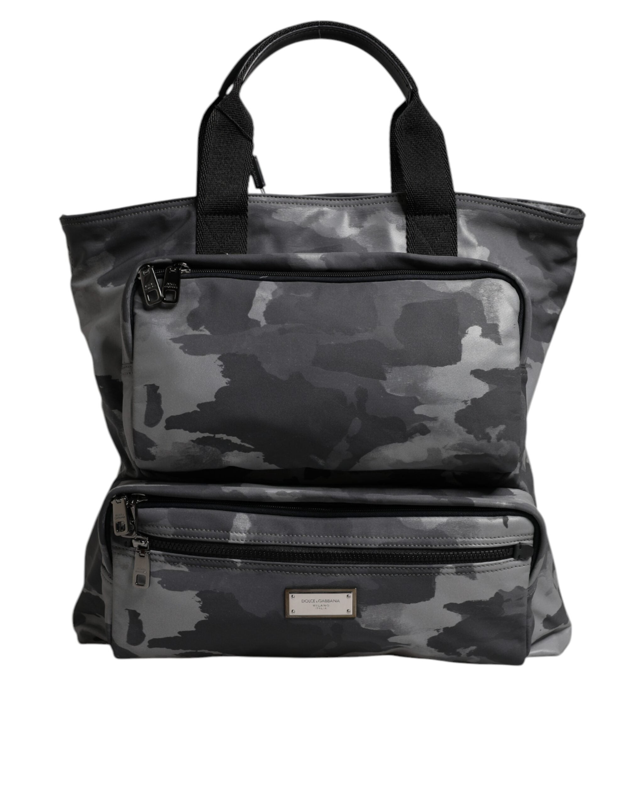 Dolce & Gabbana Men's Gray Camouflage Cotton Multi-Compartment Tote Shoulder Bag