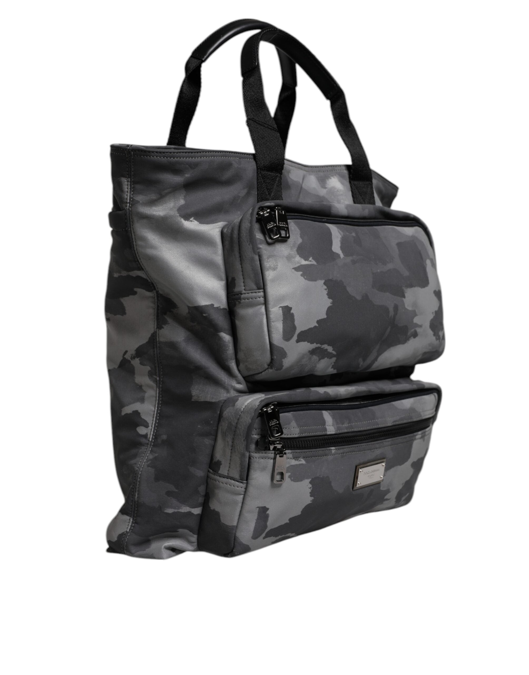 Dolce & Gabbana Men's Gray Camouflage Cotton Multi-Compartment Tote Shoulder Bag