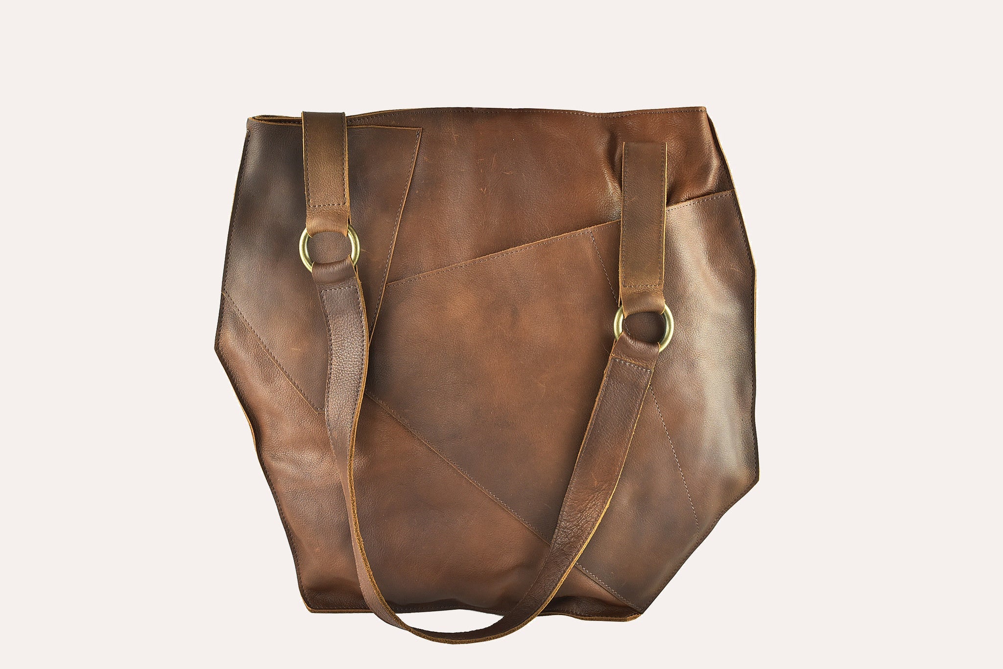 Women's Kiko Cross Over Genuine Leather Geometric Tote Bag — Brown