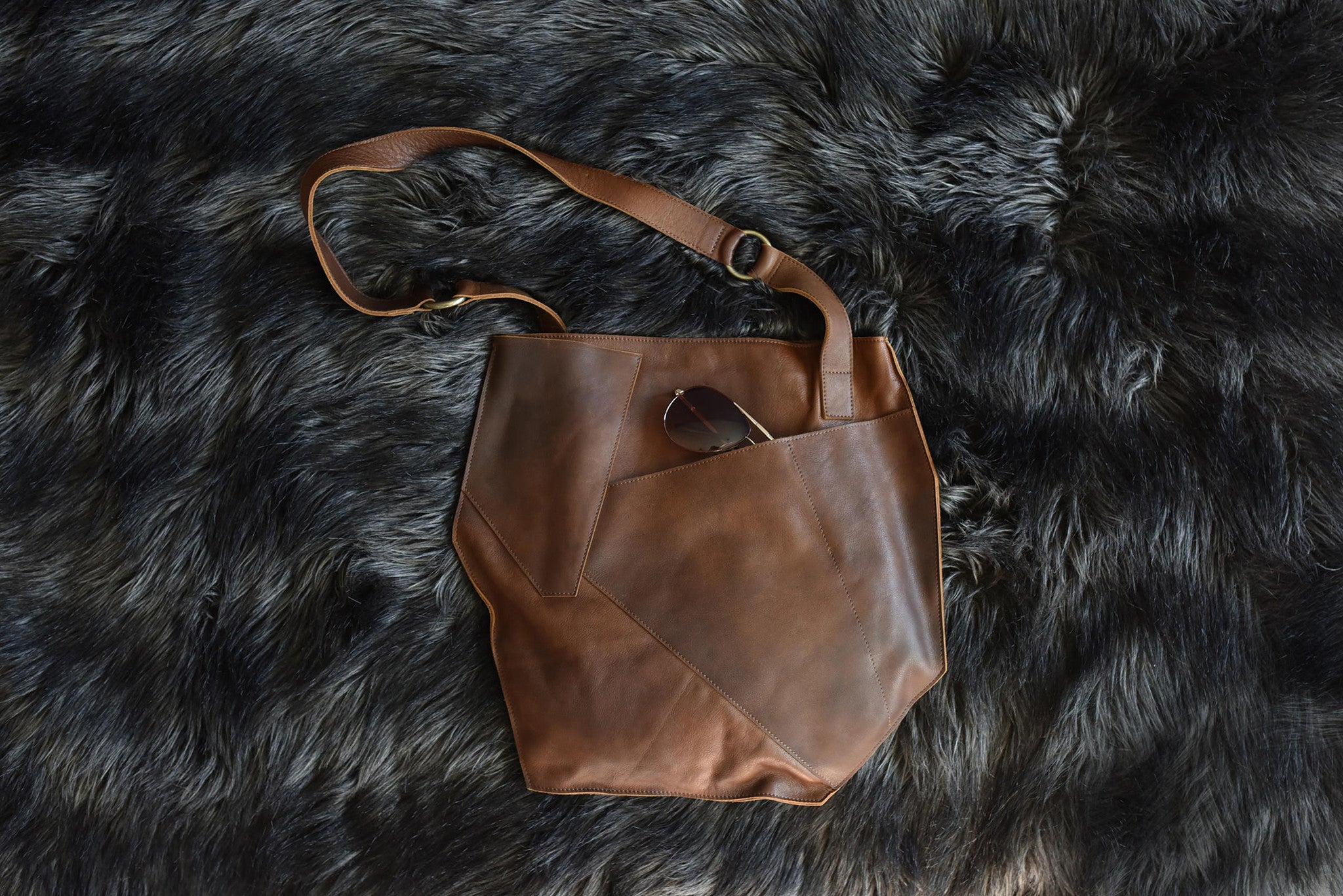 Women's Kiko Cross Over Genuine Leather Geometric Tote Bag — Brown