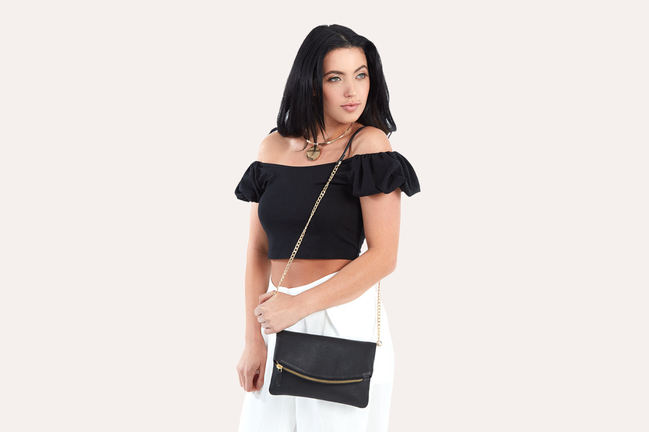 Women's Kiko Genuine Pebble Leather Flap Clutch Crossbody Bag