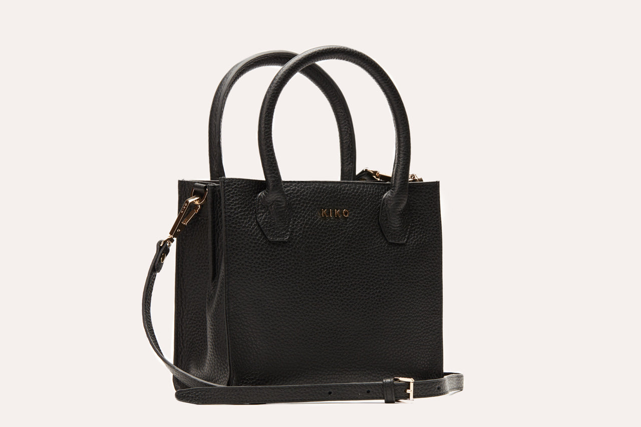 Women's Kiko Simplistic Genuine Pebble Leather Crossbody Bag — Black