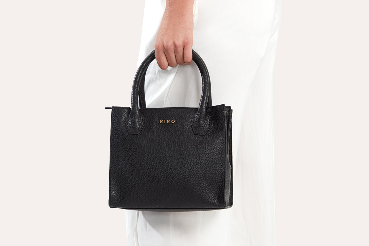 Women's Kiko Simplistic Genuine Pebble Leather Crossbody Bag — Black