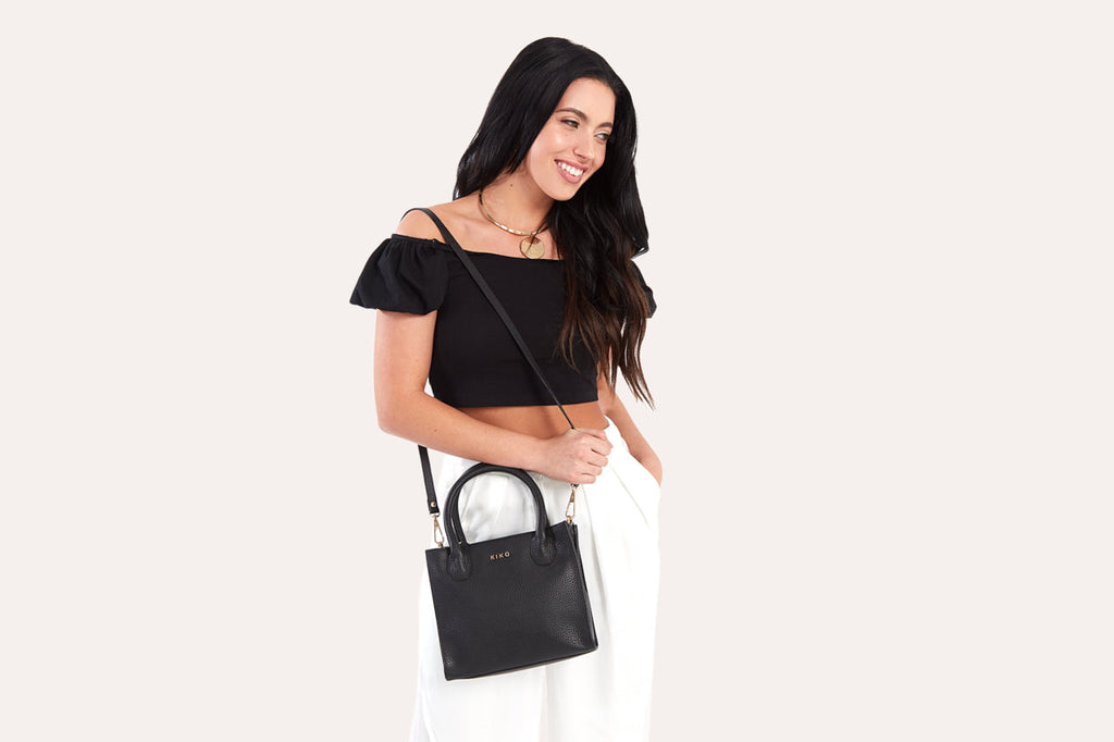 Women's Kiko Simplistic Genuine Pebble Leather Crossbody Bag — Black