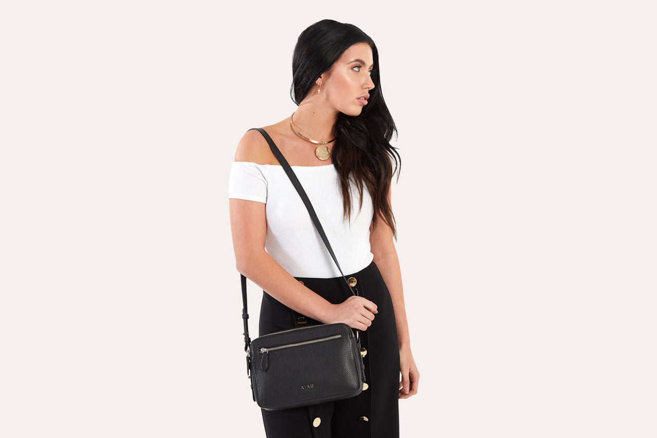 Women's Kiko Classic Genuine Pebble Leather Crossbody Bag — Black